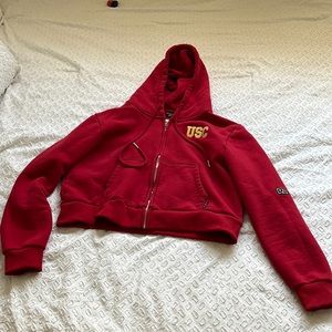 USC HYPE AND VICE CROPPED RED ZIP UP JACKET WITH HOOD